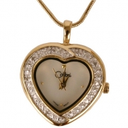 Colibri Heart Pendent CZ Stones Watch Locket With Chain Keepsake Box PWD020003