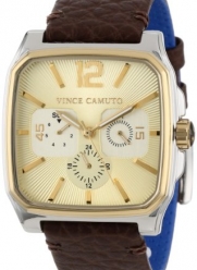 Vince Camuto Men's VC/1024CHTT The Sergeant Square Two-Tone Multi-Function Brown Leather Strap Watch