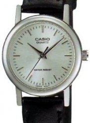 Casio Women's LTP1095E-7A Black Leather Quartz Watch with Silver Dial