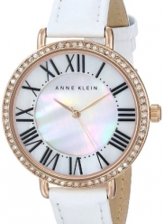 Anne Klein Women's AK/1616RGWT Swarovski Crystal Accented Rose Gold-Tone White Leather Strap Watch