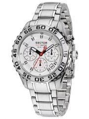 Sector Men's Watch R3273679045 In Collection Pilot Master, Chrono 45mm with White Dial and Stainless Steel Bracelet