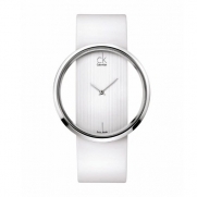 Calvin Klein Quartz, Genuine White Leather Strap with Crystal Clear Dial - Women's Watch K9423101