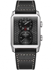 Mens Marvin Malton 160 Rectangular Flying Hour Swiss Made Black Dial Black Leather Watch