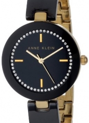 Anne Klein Women's AK/1314BKBK Swarovski Crystal Accented Gold-Tone Black Ceramic Bangle Watch