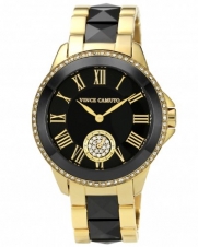 Vince Camuto Women's VC/5046BKGB Round Swarovski Crystal Accented Gold-Tone Black Ceramic Bracelet Watch