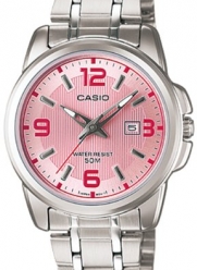 Casio Women's LTP1314D-5AV Silver Stainless-Steel Quartz Watch with Pink Dial