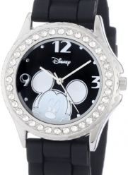 Disney Women's MK1094 Rhinestone Accent Mickey Mouse Black Rubber Strap Watch