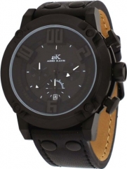 Adee Kaye #AK7280-MIPB Men's Black IP 3-D Pop Stainless Steel Leather Band Chronograph Watch