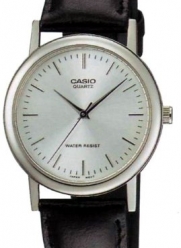 Casio Men's MTP1095E-7A Black Leather Quartz Watch with Silver Dial