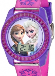 Disney Kids' FZN3598 Frozen Anna and Elsa Digital Watch with Purple Snowflake Band