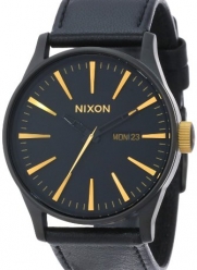 Nixon A1051041 sentry leather black band matte black/gold dial men watch NEW