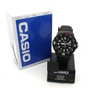 Casio Men's Black Resin Dive Watch, with Black Face and Bi-Directional Rotating Bezel, 100 Meters Water Resistant, Features Day/Date Display, and Long Battery Life