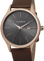 Akribos XXIV Men's AK618RG Essential Rose-tone Stainless Steel Brown Leather Strap Watch