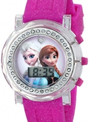 Disney Kids' FZN3580 Frozen Anna and Elsa Plastic Watch with Glitter Pink Rubber Band