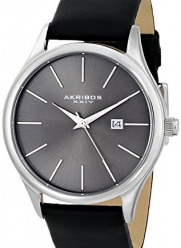 Akribos XXIV Men's AK618SS Essential Stainless Steel Watch with Black Leather Band