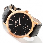 Adee Kaye AK7236-MRG BLK Rose Gold Antigo Mechanical Leather Strap Watch