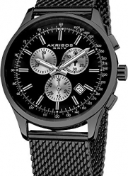 Akribos XXIV Men's AK625BK Ultimate Swiss Chronograph Black Stainless Steel Mesh Strap Watch