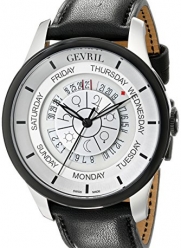 Gevril Men's 2002 Columbus Circle Automatic Stainless Steel Black Hand Made Leather Day Date Watch