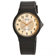 Casio Men's Classic Round Analog Watch, with Standard Time 3-Hand Analog Feature, and Water Resistant, Gold Face with Classic Round Design and Black Numbers, and Resin Band