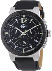 Lacoste Darwin Chronograph Black Dial Black Leather Mens Watch 2010743