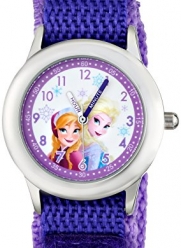 Disney Kids' Frozen Elsa & Anna Stainless Steel watch, W001228, Purple Stretch Nylon Strap, Analog Display, Analog Quartz, Purple Watch