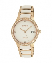 Roberto Bianci Women's Bella Ceramic Watch with Stones and Rose Gold Plating-B295WHT-White