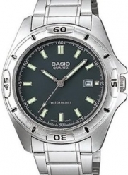 Casio Men's MTP1244D-8A Silver Stainless-Steel Quartz Watch with Black Dial