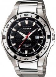 Casio Men's MTP1306D-1AV Silver Stainless-Steel Quartz Watch with Black Dial