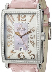 Gevril Women's 6208RV Glamour Diamond-Accented Stainless Steel Automatic Watch with Pink Crocodile Leather Band