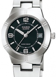 Casio Women's LTP1241D-1A Silver Stainless-Steel Quartz Watch with Black Dial