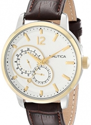 Nautica Unisex N16648G NCT 15 Gold-Tone Stainless Steel Watch with Brown Leather Band