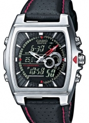 Casio Stainless Steel Edifice Square Black Dial Chronograph Strap Red Accents