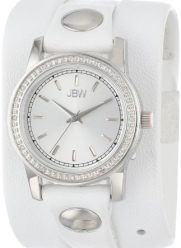 JBW Women's J6280B Stainless Steel and White Leather Strap Diamond-Accented Wrap Watch