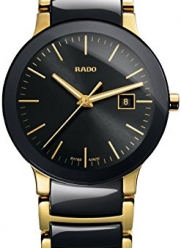 Rado Centrix Black Dial Yellow Gold PVD Black Ceramic Ladies Watch R30930152