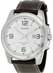 Casio Men's Brown Leather Quartz Watch with Silver Dial