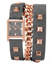 Vince Camuto Women's VC/5088RGGY Rose Gold-Tone Pyramid Studded Double Wrap Grey Leather Strap Watch