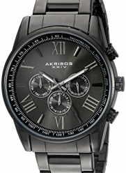 Akribos XXIV Men's AK736BK Round Dark Gray Dial Three Hand Quartz Black Bracelet Watch