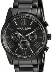 Akribos XXIV Men's AK904BK  Round Black Radiant Sunburst Dial Two Time Zone Quartz Bracelet Watch