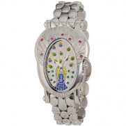 Brillier Women's 18-07 Royal Plume Peacock Inspired Swiss Genuine Red Rubies Watch