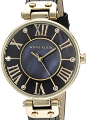 Anne Klein Women's AK/1396BMBK Gold-Tone Black Mother-Of-Pearl Dial Leather Dress Watch