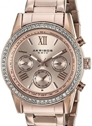 Akribos XXIV Women's AK872RG Round Rose Gold Ion-Plated Crystal Accent Watch