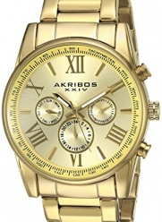 Akribos XXIV Men's AK904YG Yellow Gold Ion-Plated Two Time Zone Watch