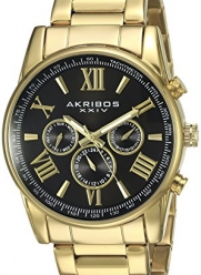 Akribos XXIV Men's AK904YGB Yellow Gold Ion-Plated Two Time Zone Stainless Steel Watch