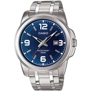 Casio Men's MTP1314D-2AV Silver Stainless-Steel Quartz Watch with Blue Dial