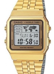 Men's Gold-Tone Casio World Time Stainless Steel Watch A500WGA-9