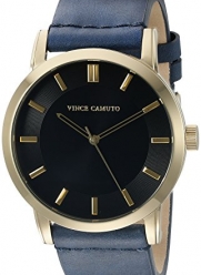 Vince Camuto Men's VC/1079BKGP Gold-Tone and Navy Blue Leather Strap Watch