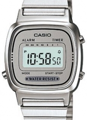 Casio #LA670WA-7 Women's Metal Band Countdown Timer Alarm LCD Digital Watch (Grey)