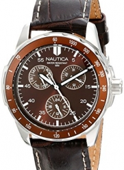 Nautica Men's N09550G Windseeker Stainless Steel Watch with Brown Leather Band