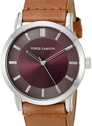 Vince Camuto Men's VC/1079BYSV Silver-Tone and Tan Leather Strap Watch