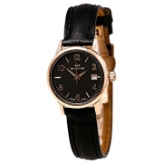 Glycine 3909-29 Women's Classic Black Dial Rose Gold Steel Black Leather Strap Watch